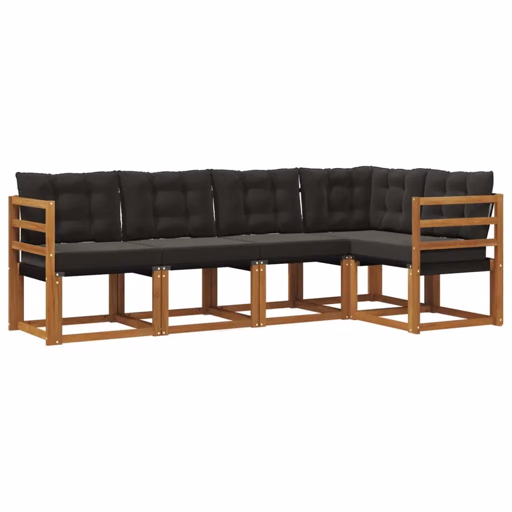 Set di divani da esterno a L vidaXL in legno di acacia con cuscini, colore marrone e nero – 2