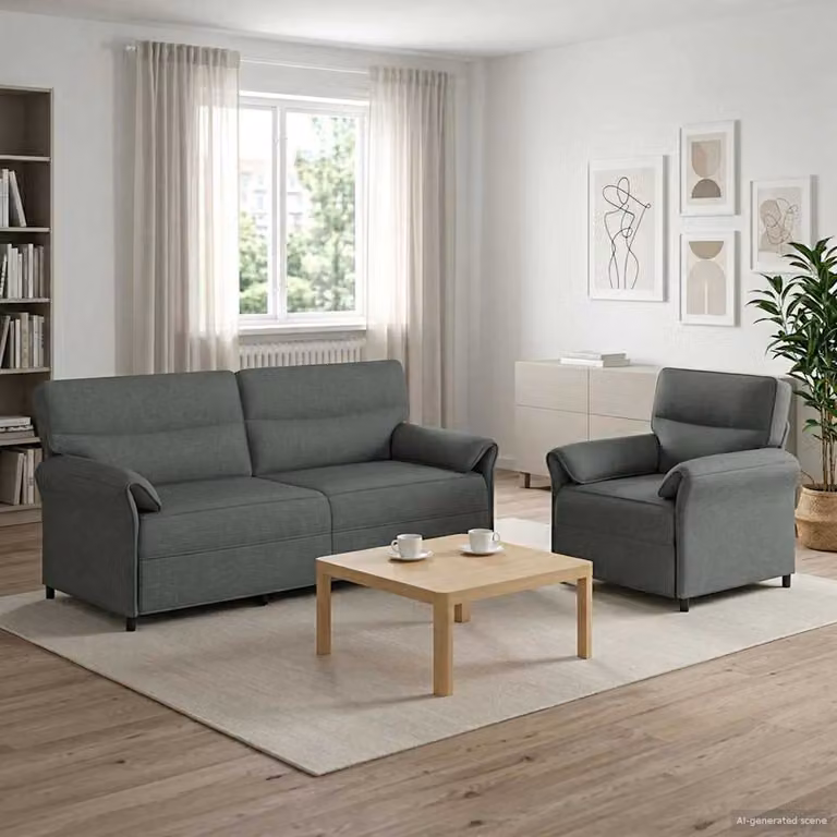 Set di 2 divani moderni vidaXL in tessuto grigio scuro con struttura in metallo e cuscini inclusi