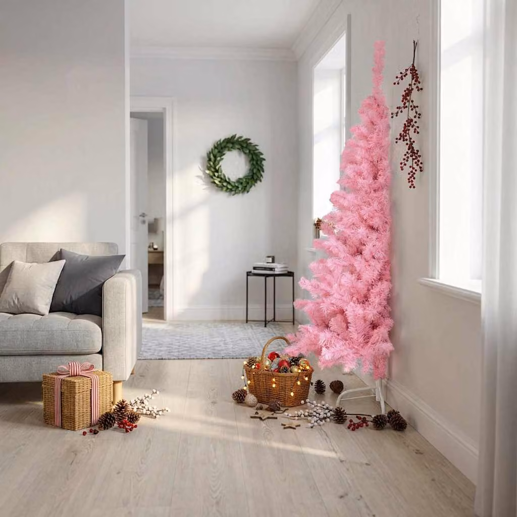 vidaXL Albero di Natale Artificiale a Metà con Supporto Rosa 180cm PVC