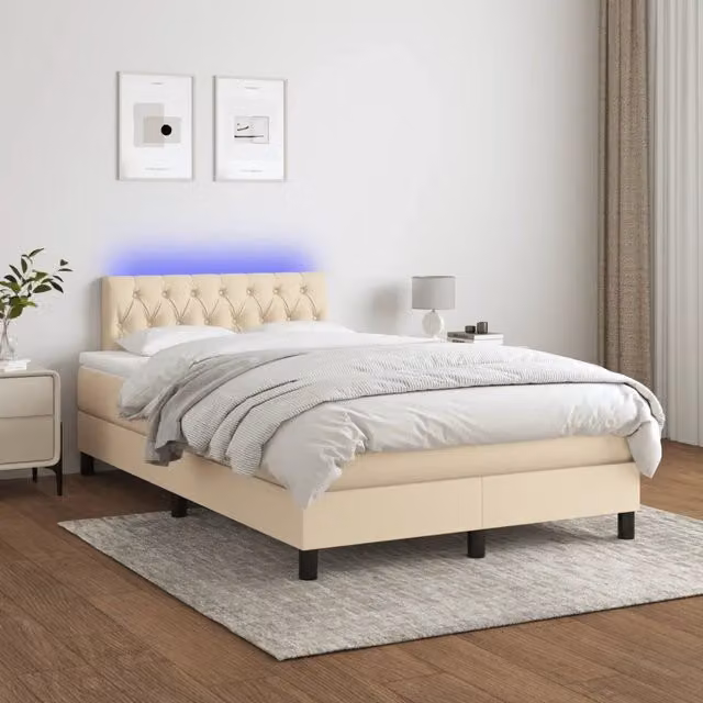 Letto a molle con materasso vidaXL in tessuto beige e bianco con illuminazione LED e porta USB L/P/H: 120 x 200 x 78 cm