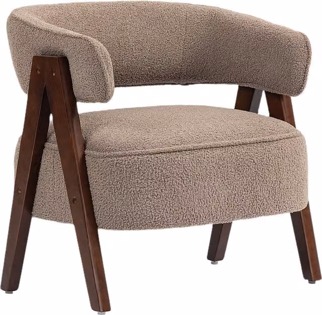 Poltrona da salotto HOMCOM in bouclé marrone con seduta ampia e braccioli, L 70 cm x P 64 cm x H 71 cm – 1