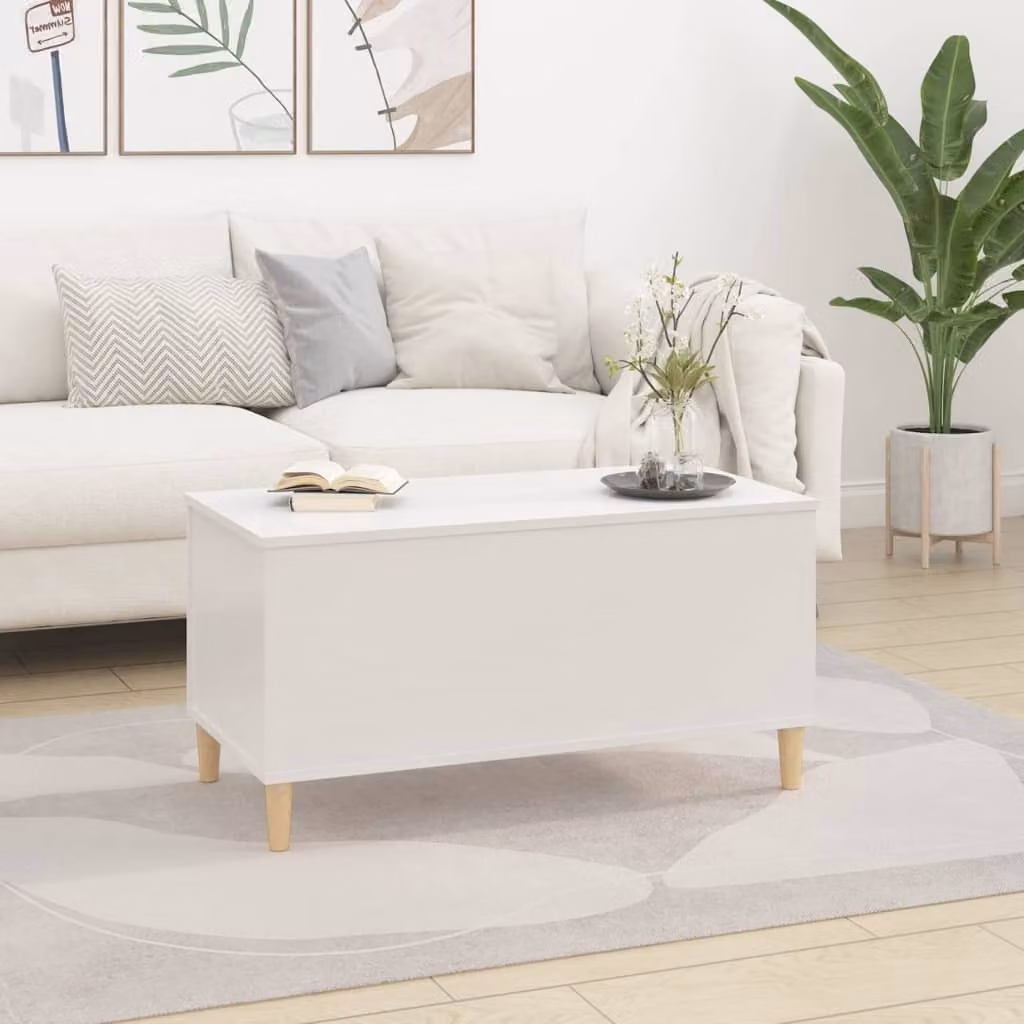 Tavolino The Living Store bianco lucido 90x44,5x45 cm Materiale a base di legno