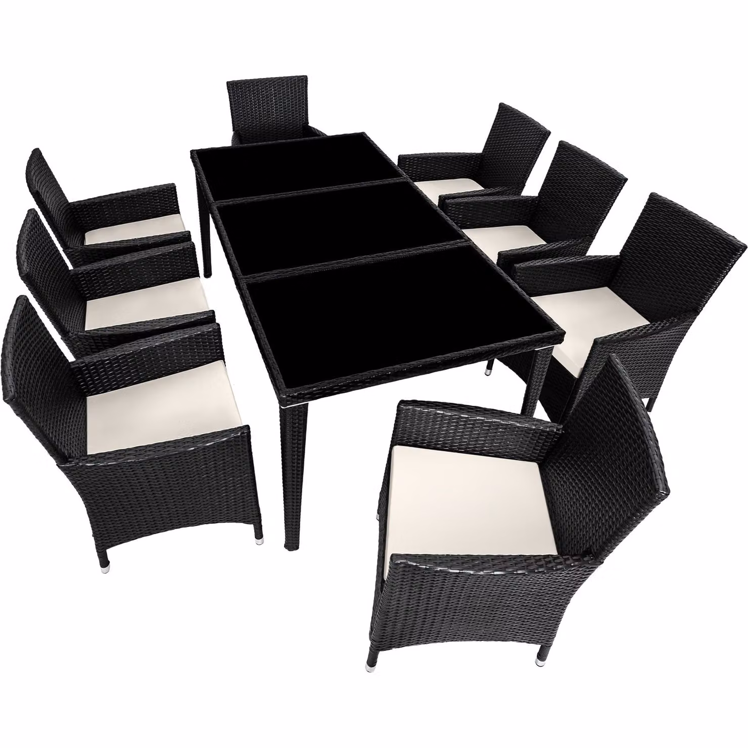 Set da giardino Menorca TecTake con tavolo in alluminio e vetro e 8 sedie in polyrattan nero – 2