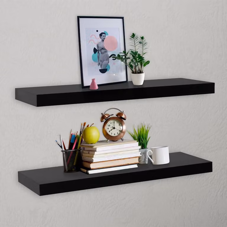 Set di 2 mensole a muro galleggianti vidaXL in MDF laccato nero L 100 cm x P 20 cm x H 3,8 cm