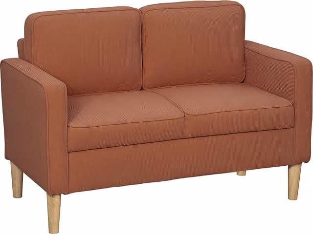 Divano 2 Posti HOMCOM con Vano Contenitore e Gambe in Legno, Rivestimento in Velluto a Costine, Arancione, L: 117 cm, P: 63 cm, H: 79 cm – 1