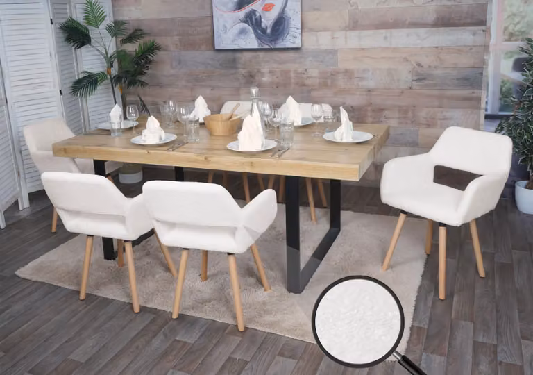 set di 6 sedie da pranzo HWC-A50 II, sedia da cucina sedia imbottita, legno tessuto/tessuto bouclé (450g/m²) ~ crema