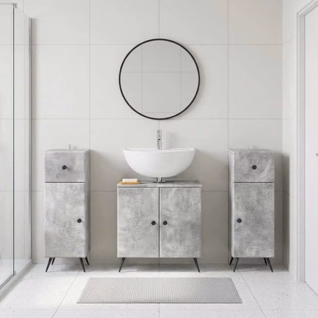 Set di armadietti da bagno in 3 pezzi BREDA Grigio Cemento 3418047