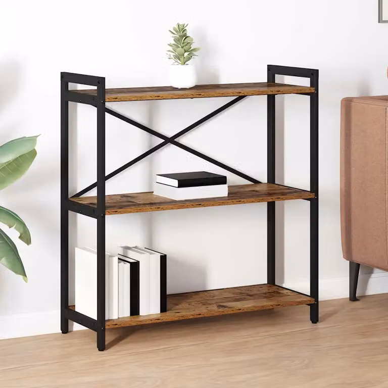 Libreria industrial vidaXL in legno e metallo, colore marrone, L 80 x P 30 x H 85 cm