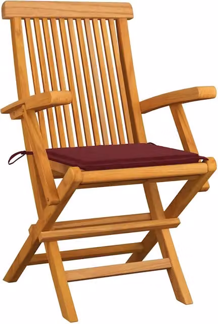Set di 4 sedie pieghevoli vidaXL in legno di teak con cuscini rossi e braccioli per giardino e terrazza