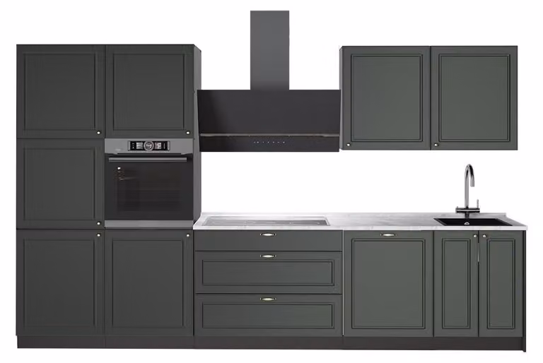 Cucina componibile Vicco Fame-Line Verde-oro rustico/Antracite 340 cm, PL Marmo, Model 64567