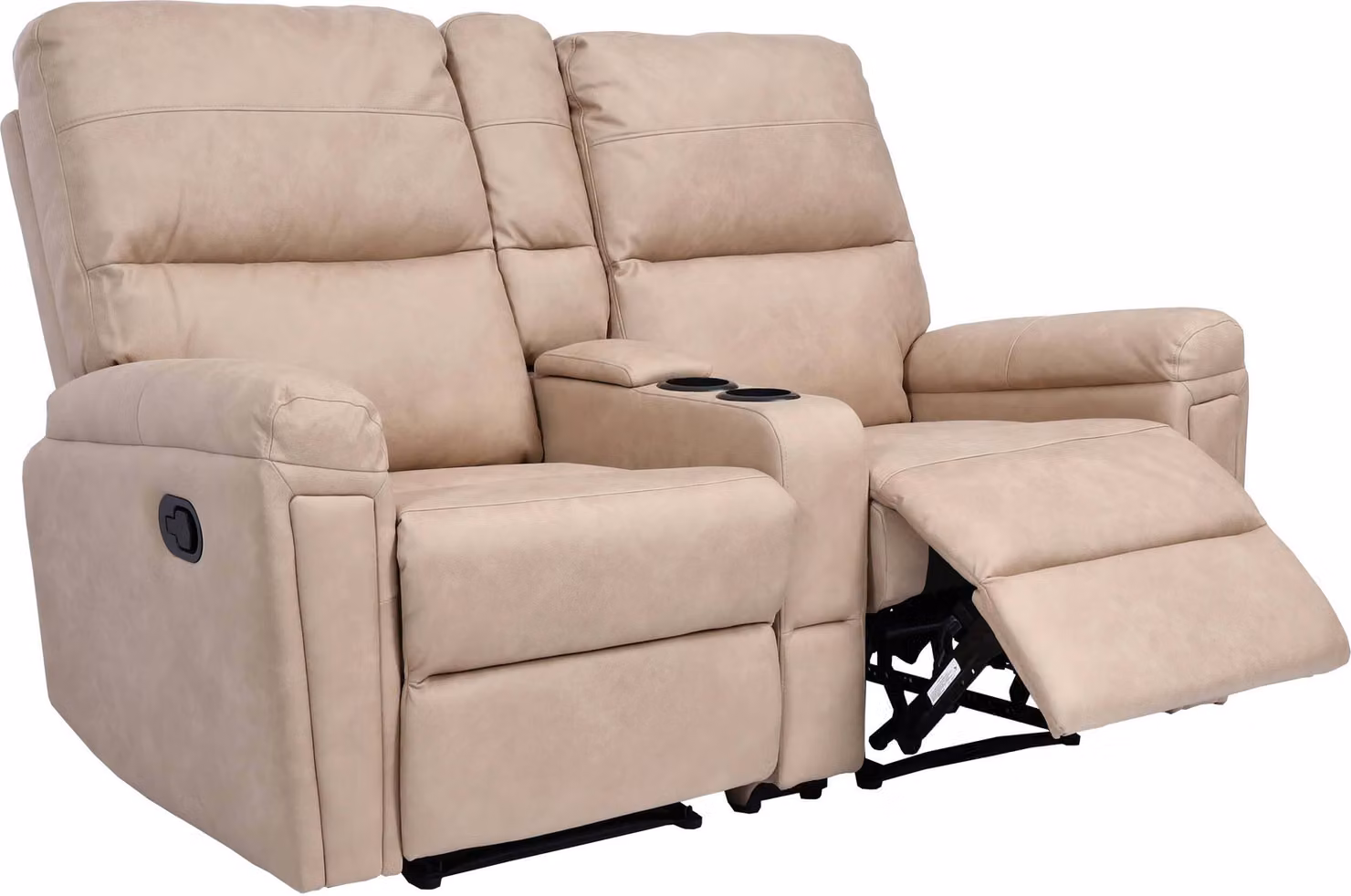 Set di 2 poltrone da cinema MCW-K17, poltrone reclinabili, poltrone da TV, divano, molle Nosag, portabevande, vano portaoggetti ~ Tessuto/tessuto beige