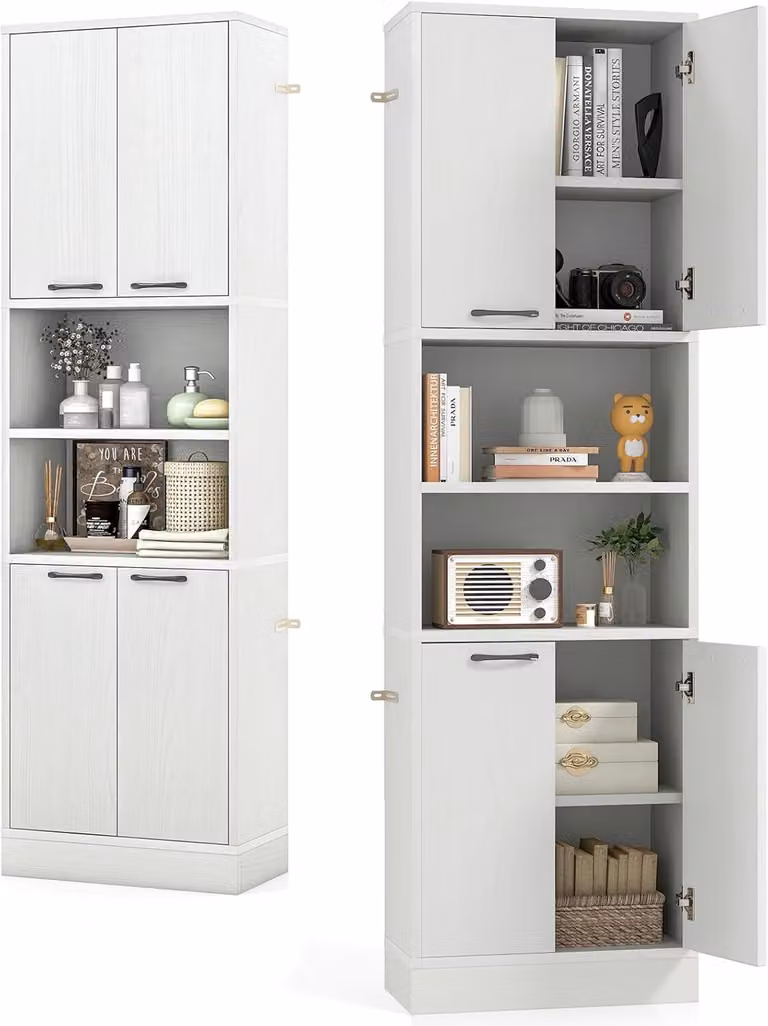 KOMFOTTEU Armadio alto da 190 cm, armadio multiuso, mobile da cucina con 4 ante e ripiano semiaperto, mobile da bagno, libreria