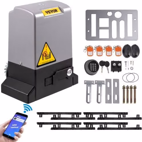 Kit Apricancello Scorrevole Automatico VEVOR Grigio, Motore Elettrico per Cancello da Vialetto con Capacità 1800 kg, 4 m, 4 Telecomandi e Controllo APP