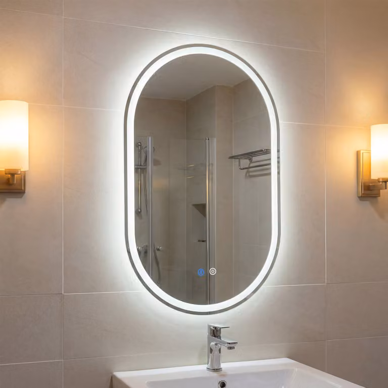 Specchio da bagno illuminato Costway con luce LED regolabile e funzione anti-appannamento, vetro temperato infrangibile, L: 80 cm, H: 50 cm