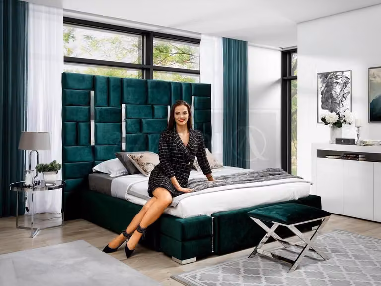 Polsterbett Doppelbett Designer Bett Ehebett Schlafzimmer Samtbett Stoff Betten