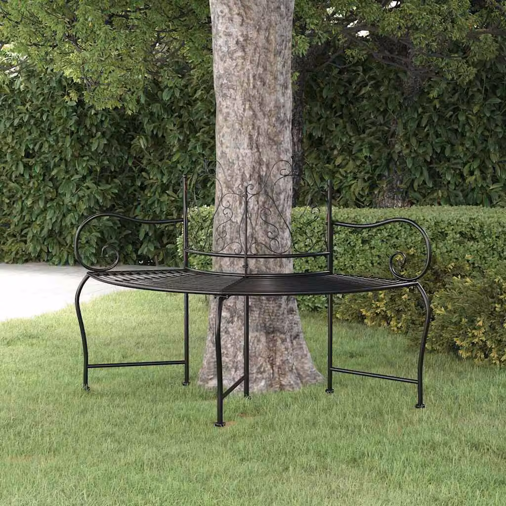 Panchina per albero vidaXL in acciaio nero per giardino e terrazzo, L: 150 cm