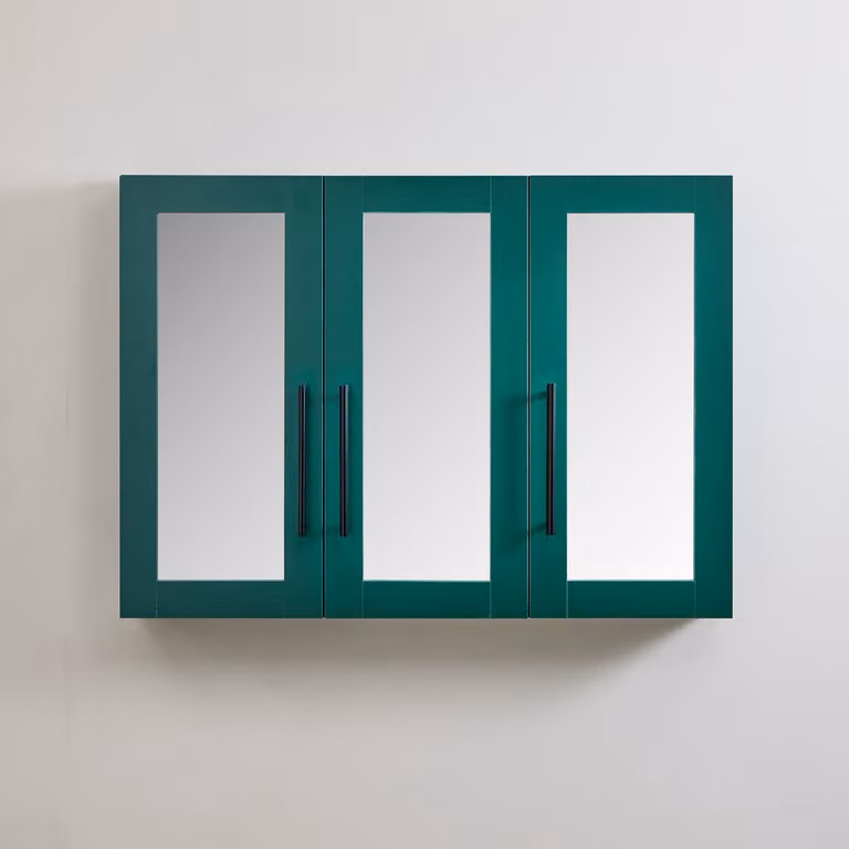 Mobiletto a Specchio da 600mm x 650mm Verde Scuro - Completo di Maniglie Moderne a Barra Nere - Cluo