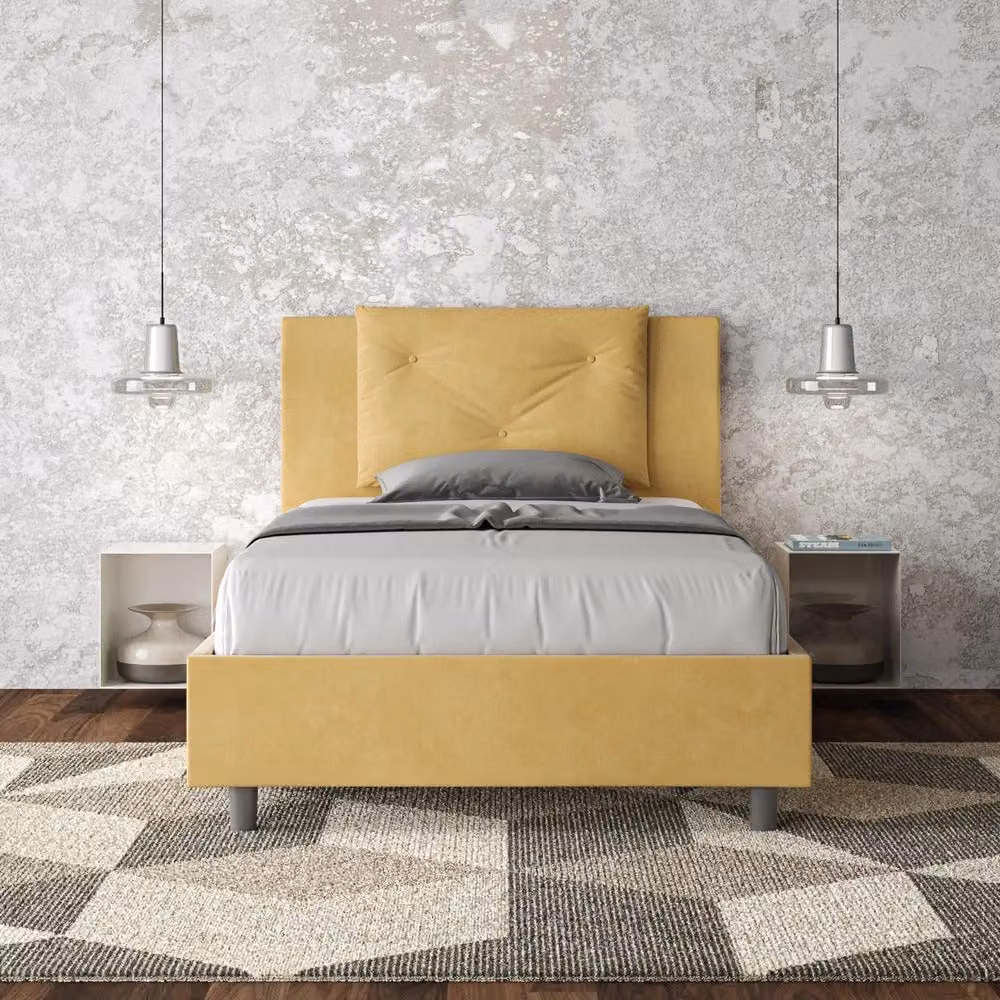 Letto matrimoniale moderno GIORDANOSHOP in legno e microfibra giallo L/P/H: 120 x 200 cm – 2
