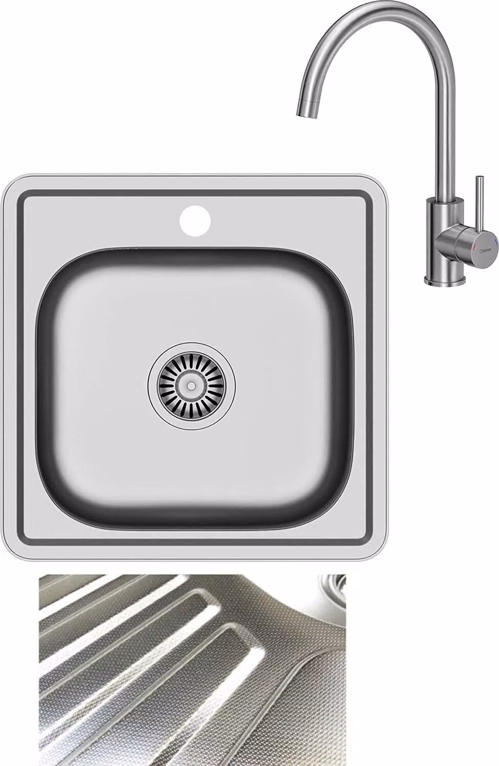 VBChome Lavello da incasso con rubinetteria 48x48 Struttura in lino da 45 cm Mobile sottolavello Lavello da cucina in acciaio inox Lavello Piano di appoggio Gocciolatoio Angolare da campeggio Set di scarico Sifone Rubinetto Inox Acciaio inox
