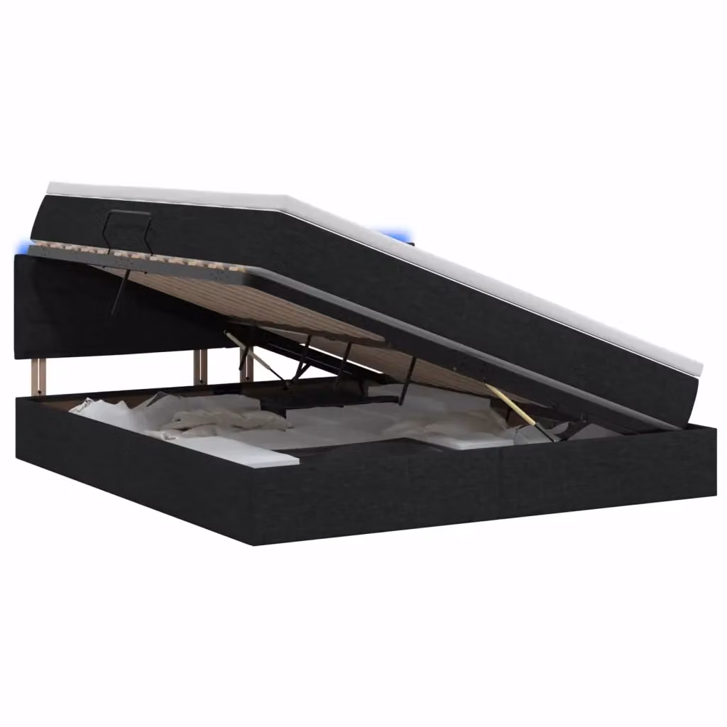 Letto con contenitore vidaXL in tessuto nero con illuminazione LED e porta USB, L/P/H: 140 x 200 x 144 cm – 2