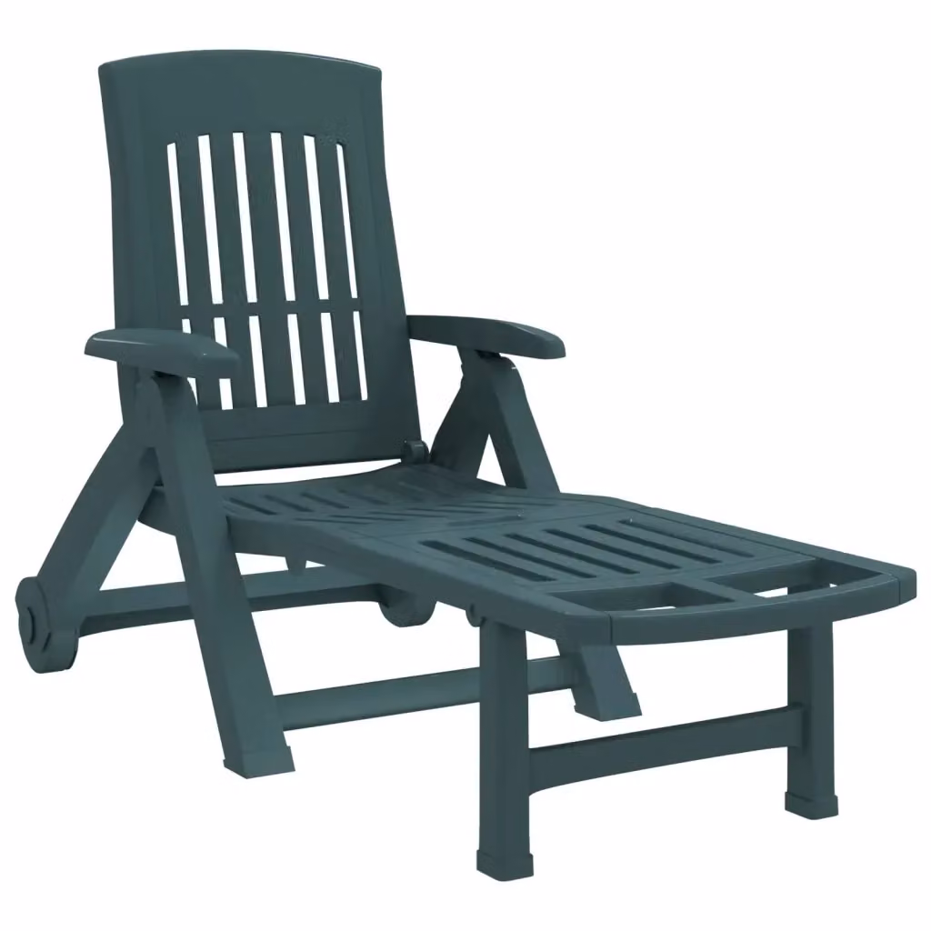Lettino prendisole pieghevole con ruote vidaXL verde in plastica per giardino L/P/H: 186 x 60 x 31 cm – 2