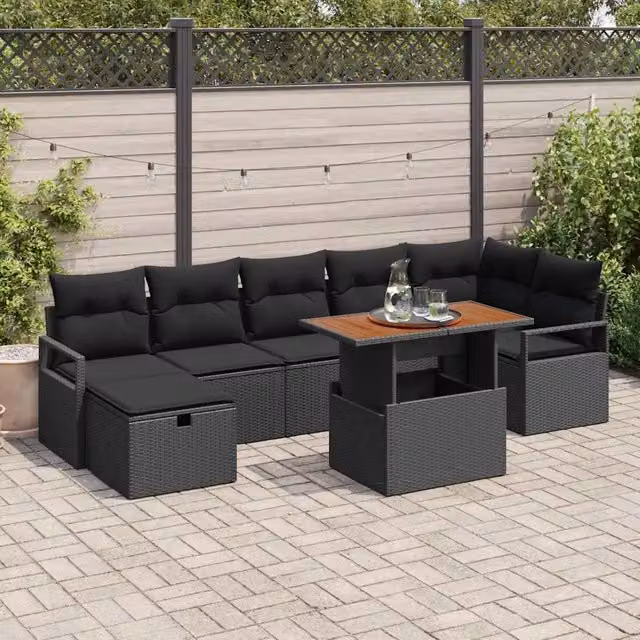 Set Divano da Giardino 8 pz Nero polyrattan 3360006