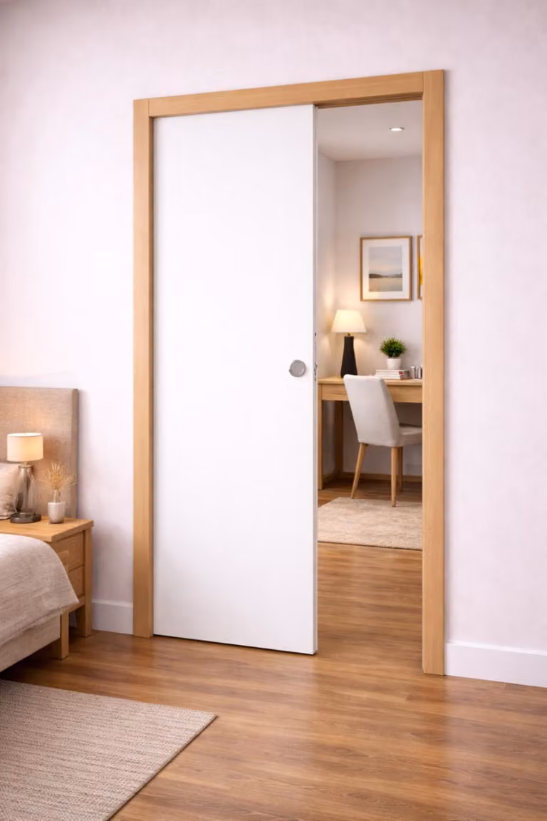 Porta scorrevole Lacdor bianca pura H204 x L83 cm, incassata, kit finitura Gd Menuserie