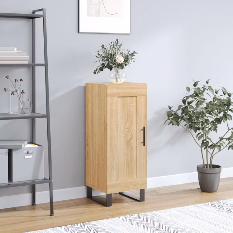 Credenza moderna vidaXL in legno e metallo, colore rovere sonoma beige e marrone, L/P/H: 34,5 x 34 x 90 cm