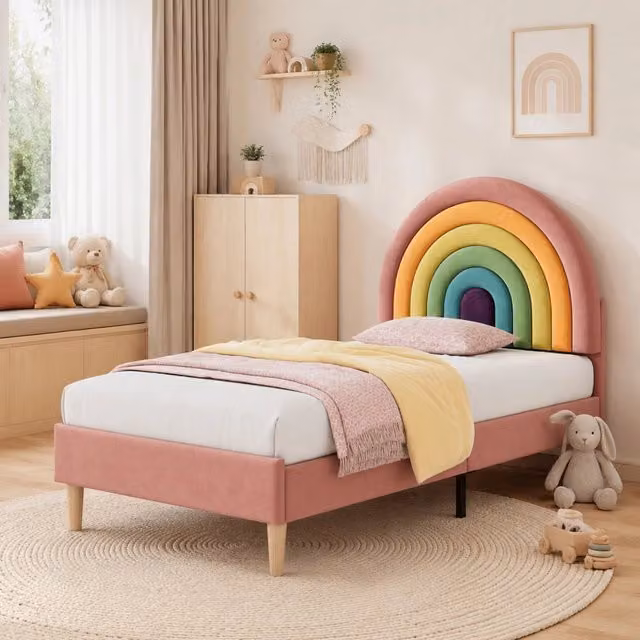 Letto imbottito MODFU in velluto rosa con testiera regolabile e rete a doghe L/P/H: 90 x 200 cm
