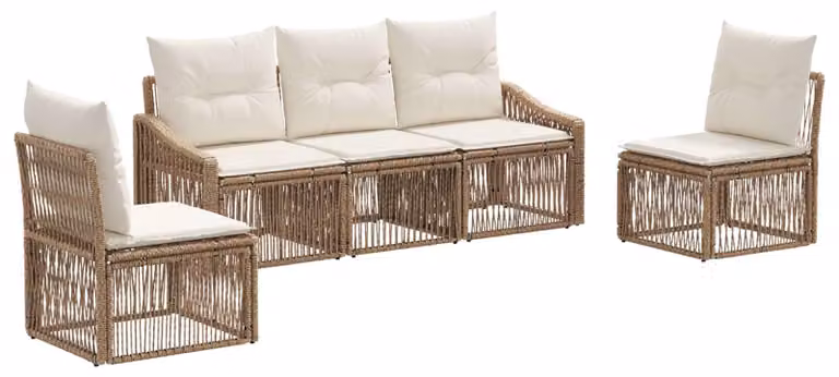 Set di divani da giardino, 5 pezzi, color beige, in rattan sintetico