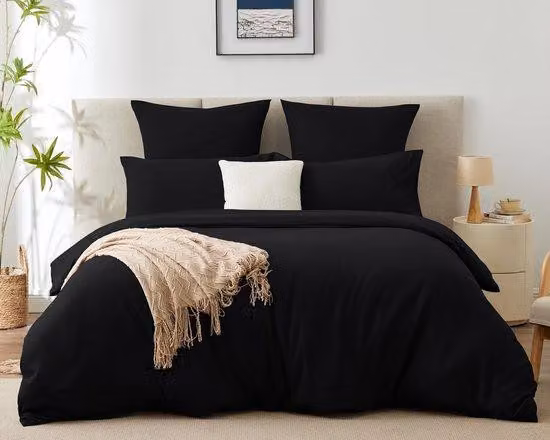 Set di lenzuola in microfibra morbida Ibenzoa®, 140 x 200 cm, 2 pezzi, colore nero – include 2 federe 65 x 65 cm, con chiusura a zip