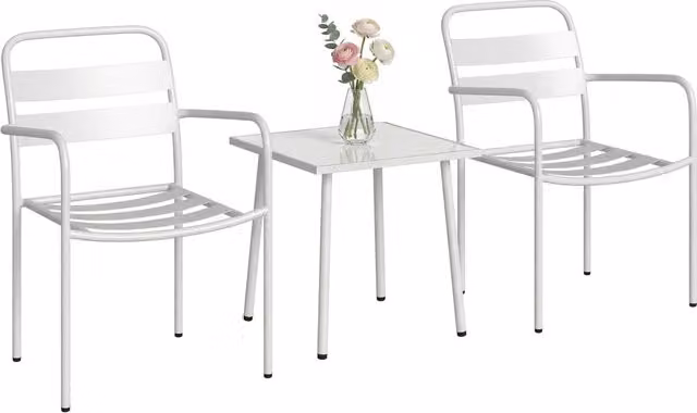Set Bistrò Xylo composto da tavolino in vetro temperato e 2 sedie pieghevoli bianco