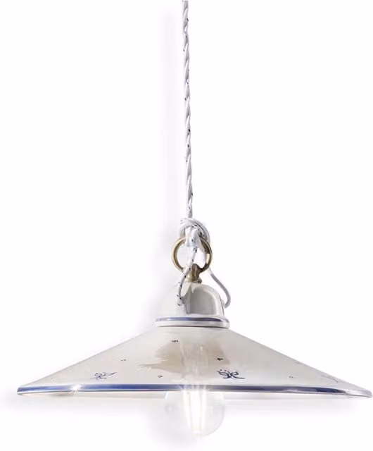 Sospensione Classica Asti Ceramica E Ottone Decorato Filo Blu 20Cm 1 Luce E27