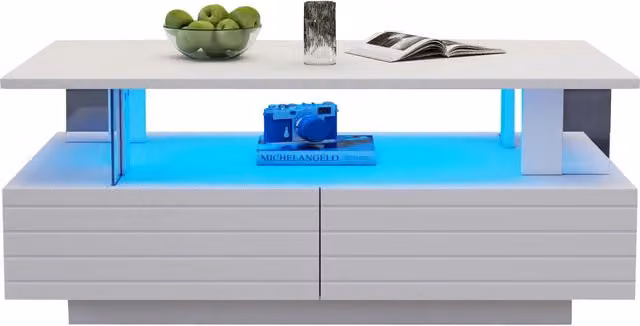 TAVOLO da caffè LED 100x50x42 cm Bianco in pannello di legno e acrilico
