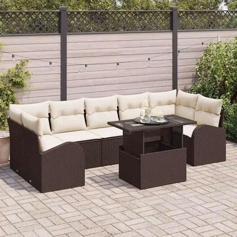 Maison Exclusive - Set Divano da Giardino con cuscino 8 pcs Marrone Poly Rattan