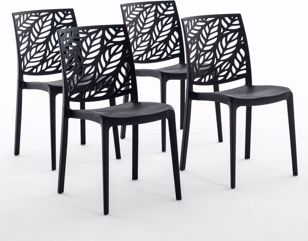 set di 4 sedie impilabili in polipropilene con fibra di vetro per uso esterno e giardino, bar e ristorante, cucina dal design moderno - DAFNE - Nero