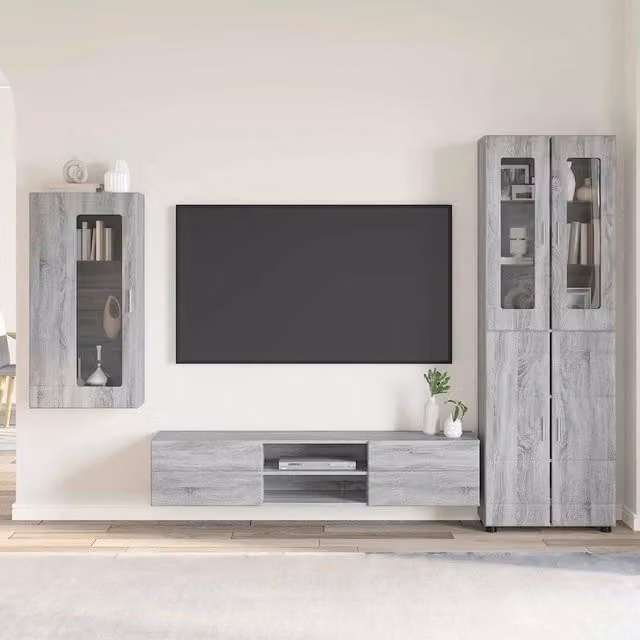 Set mobile TV moderno vidaXL FLORIN in 3 pezzi Grigio Sonoma, L: 150 cm, P: 40 cm, H: 39 cm