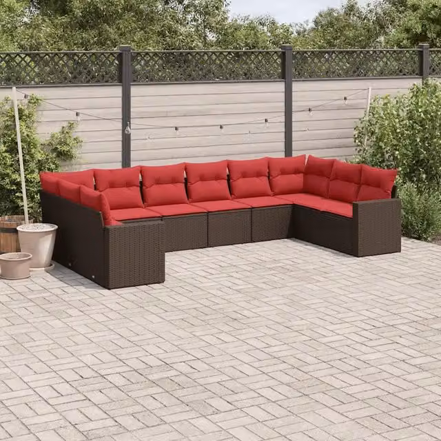 Set Divani da Giardino 10pz con Cuscini in Polyrattan Marrone 3219464