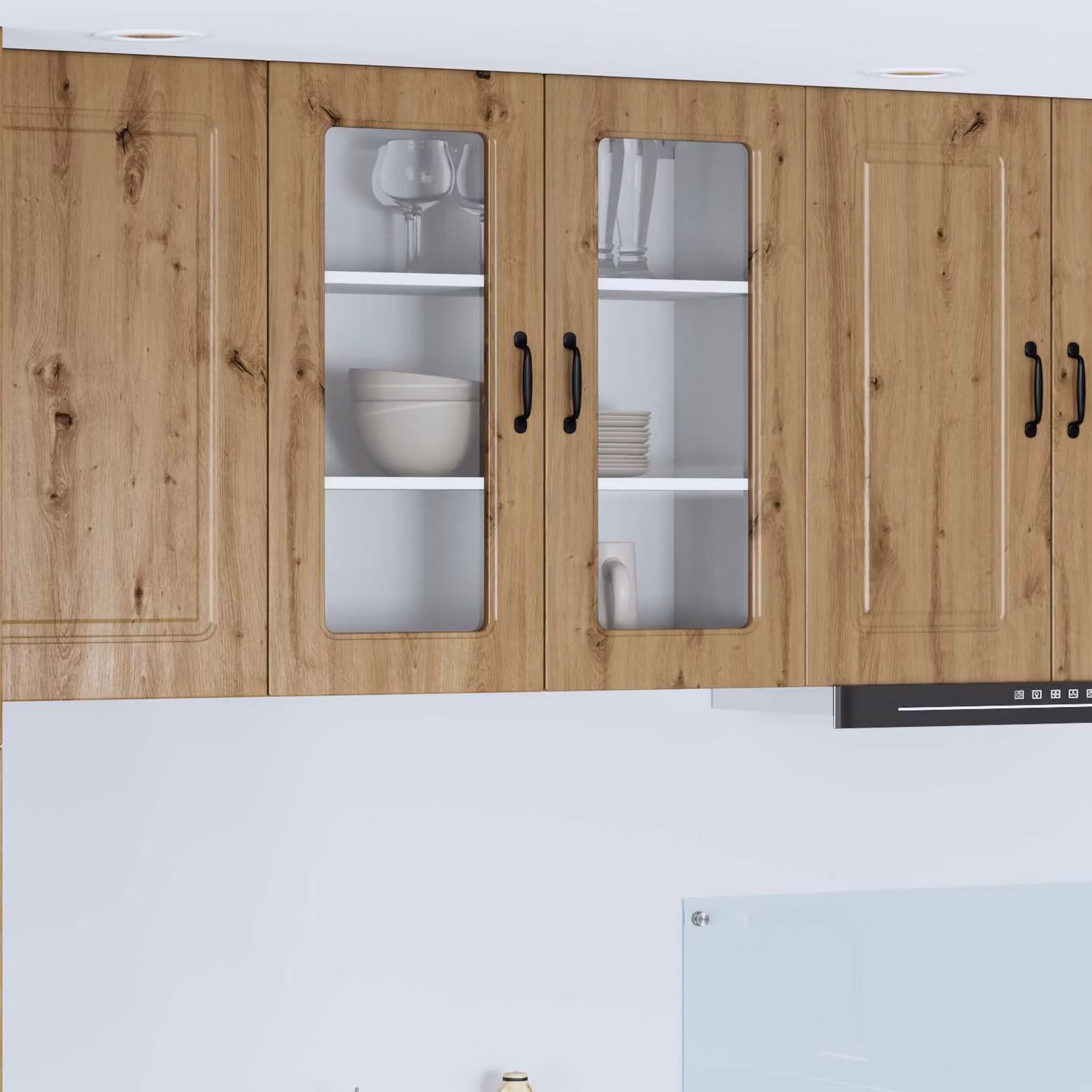 vidaXL Mobile Unità a muro per cucina Kalmar in legno Rovere marrone con ante in vetro