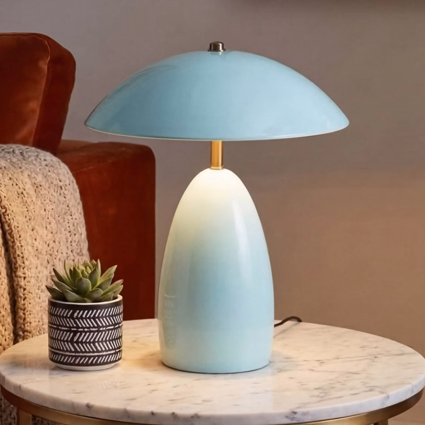 Elstead Lampada da tavolo Poppy, dimmerabile, Blu, Soggiorno / Sala da pranzo, Alluminio, Vintage, Lampada da tavolo