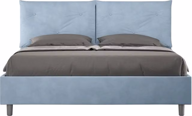 BS COM Letto matrimoniale senza rete imbottito 160x190 microfibra azzurro