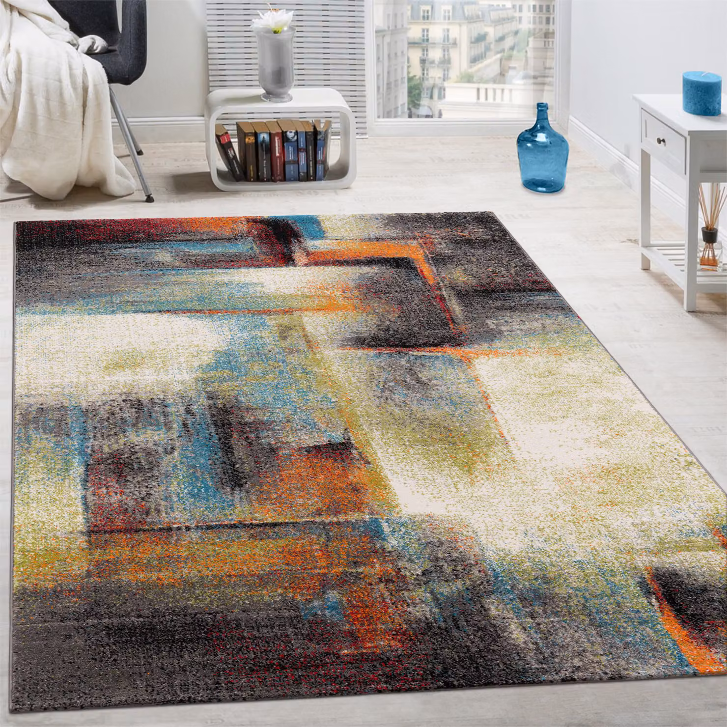 Tappeto moderno Bravo geometrico multicolore turchese e grigio L: 160 cm, P: 230 cm – 3