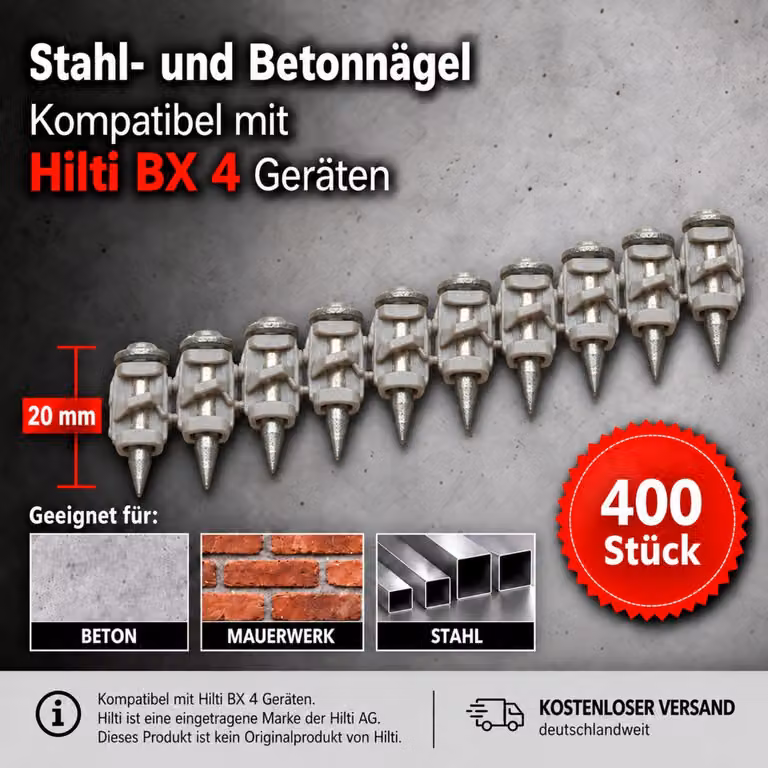 400 chiodi compatibili con Hilti BX 4 da 20 mm – chiodi per calcestruzzo, chiodi in acciaio