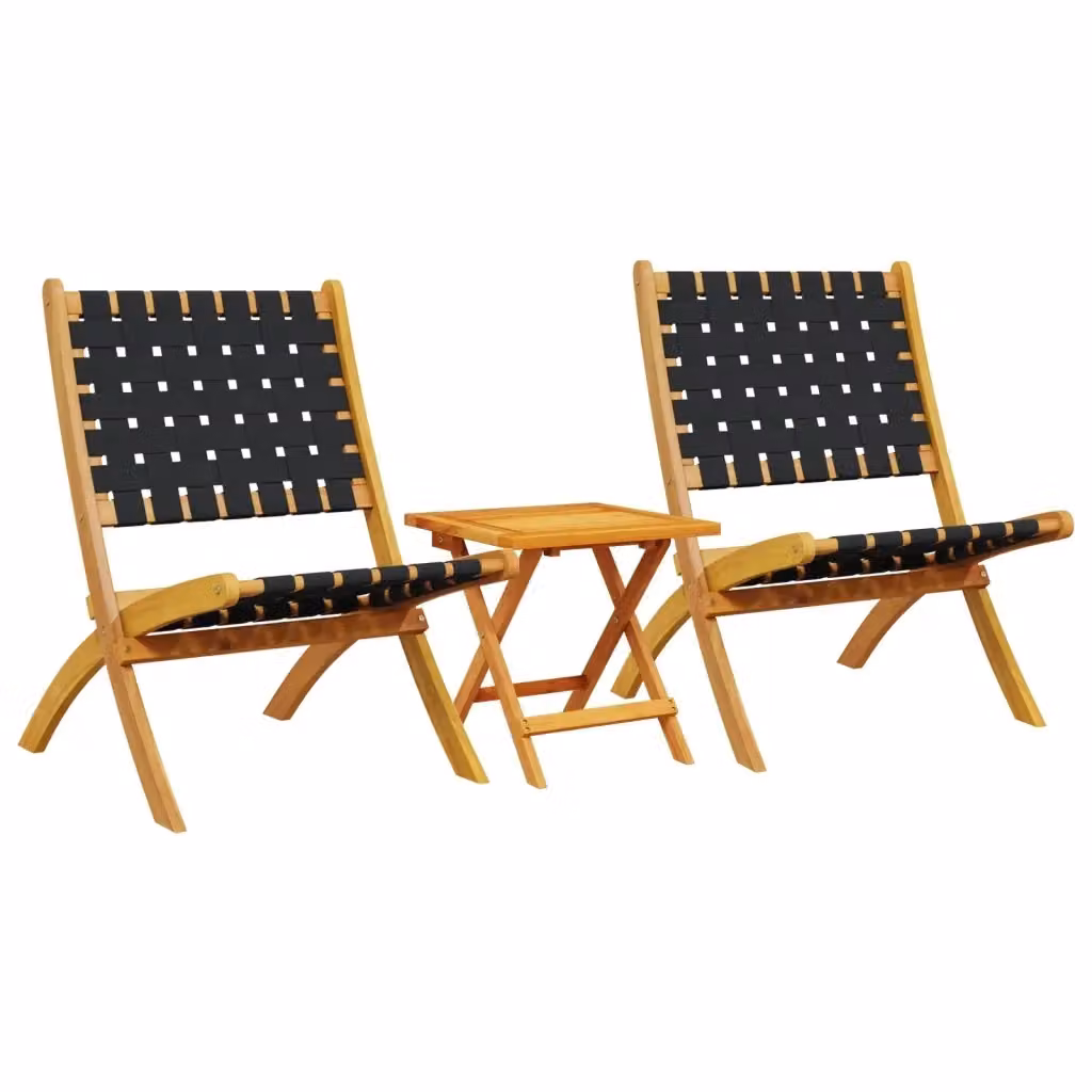 Set di 2 sedie pieghevoli e tavolino da giardino vidaXL in legno di acacia oliato nero e marrone stile rustico – 2