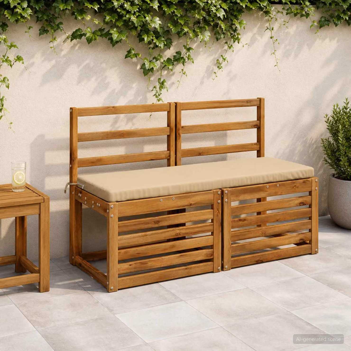Set di 2 cuscini per panchina vidaXL SOEST in poliestere beige con fodera rimovibile e resistente ai raggi UV