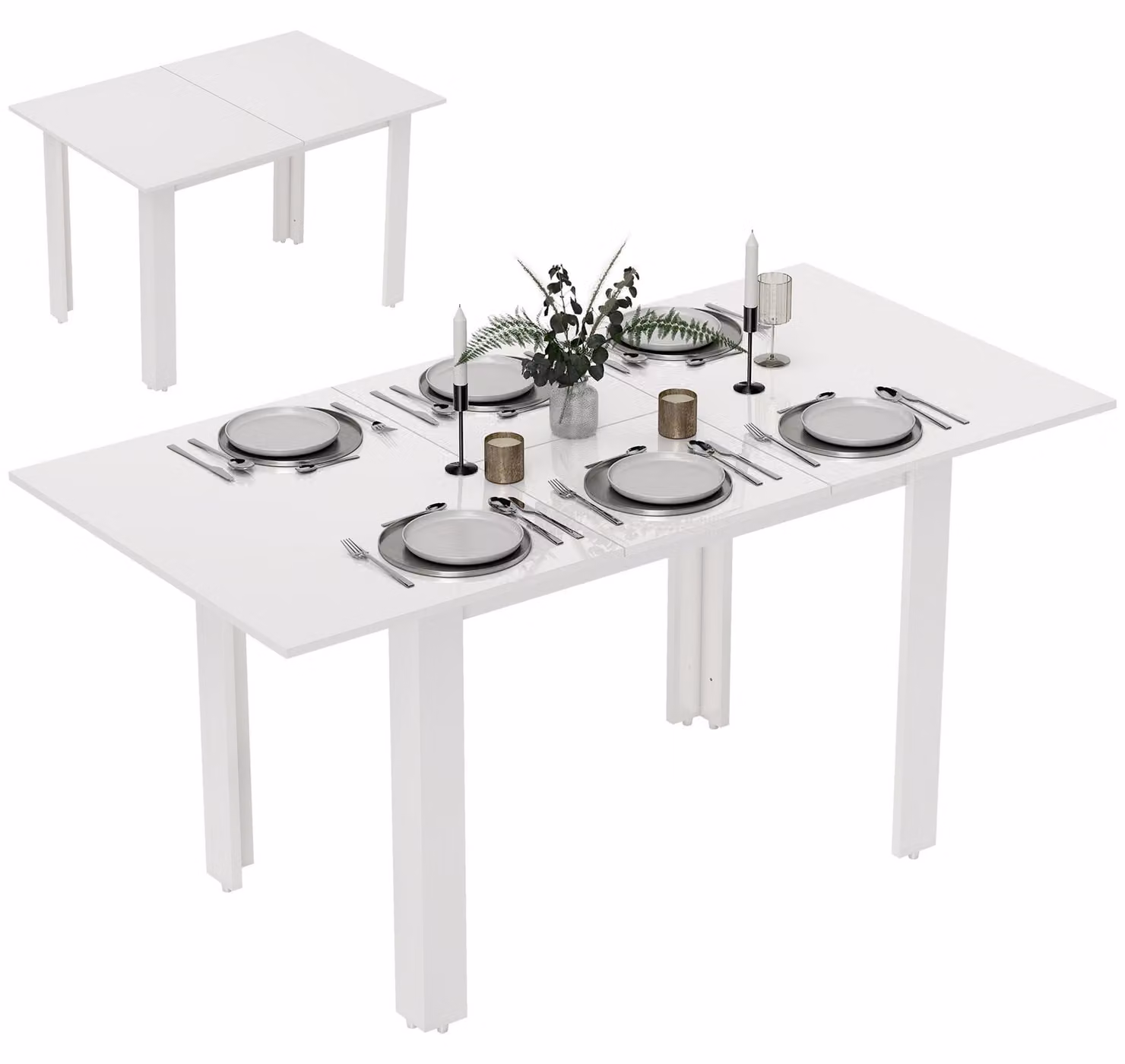 Tavolo da pranzo allungabile, dimensioni 120-160 x 70 cm, tavolo da cucina regolabile per 4-6 persone, realizzato in MDF, finitura bianco lucido