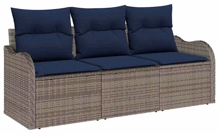 Set da giardino composto da 3 pezzi, colore grigio, realizzato in rattan sintetico