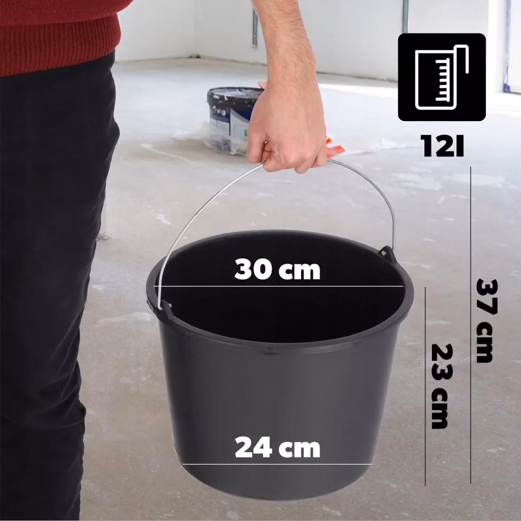 Secchio da costruzione KADAX in plastica nera da 12 l – 2