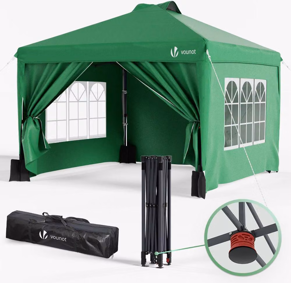 VOUNOT® Gazebo pop-up pieghevole 3x3 m con 4 pannelli laterali e 4 sacchi di sabbia, verde