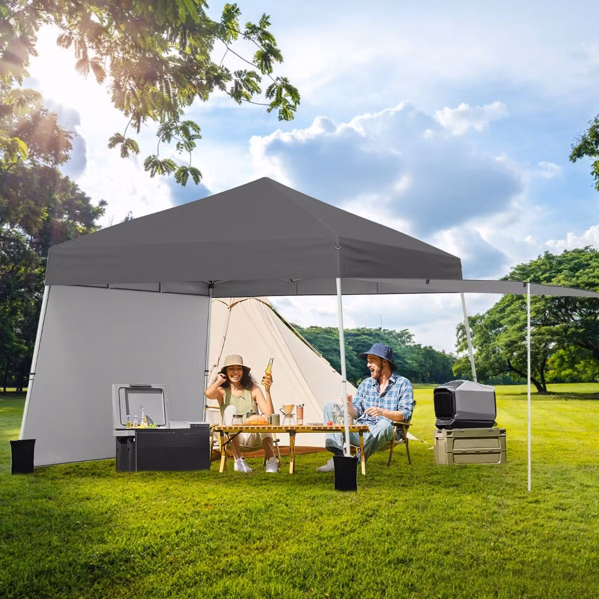 Costway Gazebo con pareti laterali convertibili in tenda da sole, Rifugio solare da esterno pieghevole, Grigio, L/P/H: 280 x 280 x 264 cm